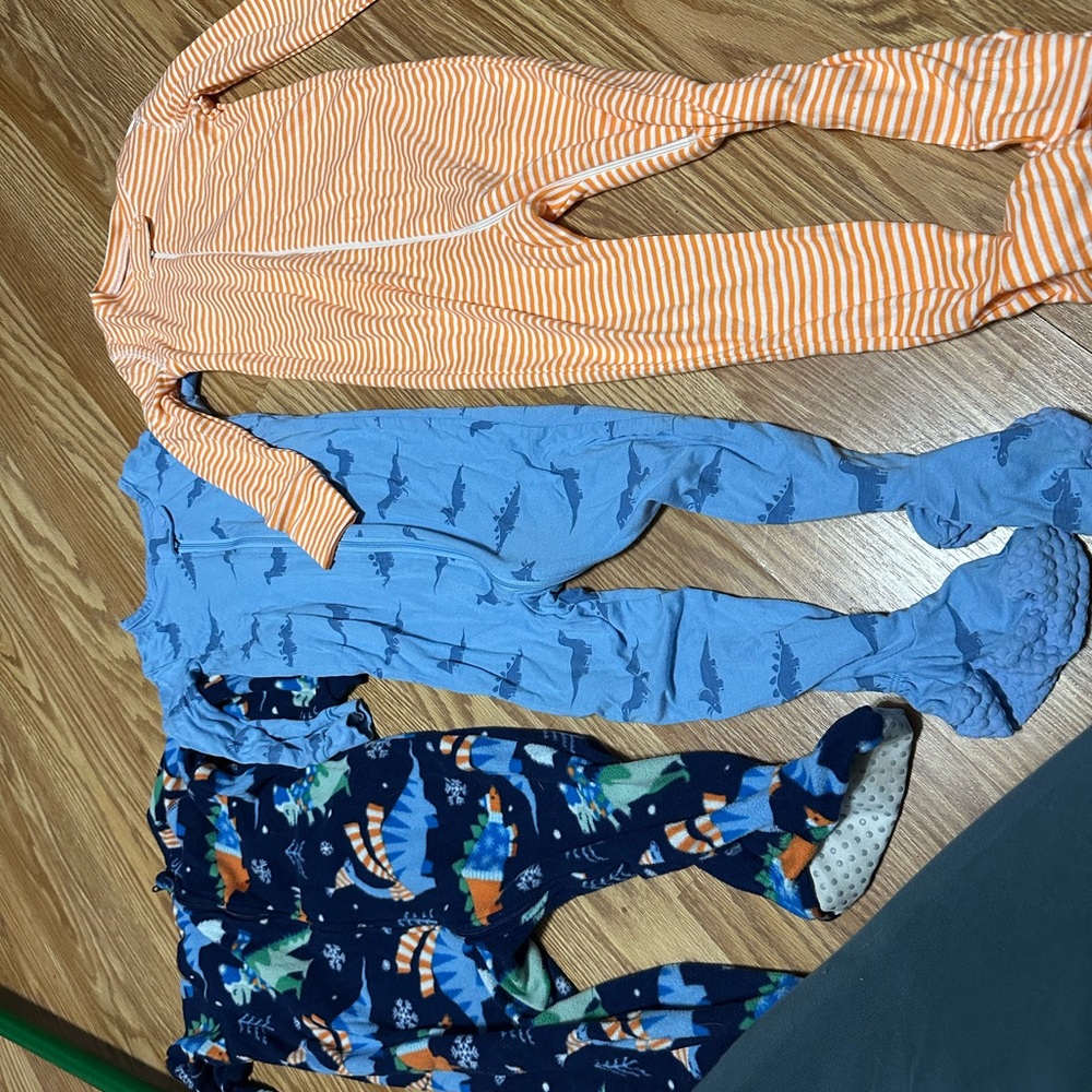 Set of Three Baby Pajamas - Orange, Blue, and Navy